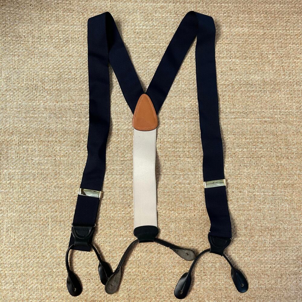 Jos A Bank Suspenders Navy Grosgrain Black Leather Button On Braces Mens